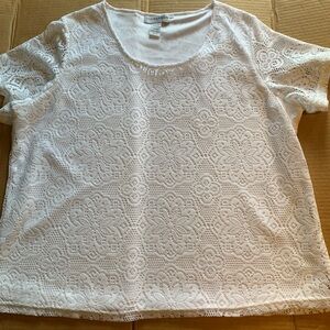Sag Harbor White Lace Short-Sleeve Eyelet Top